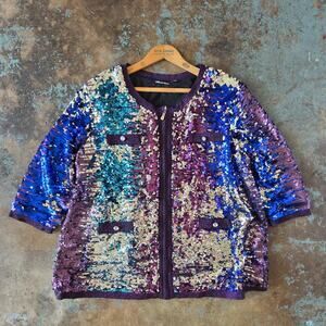 Michael Simon Sequin Cardigan Sweater Plus Size 2X Flip Party Event New Years